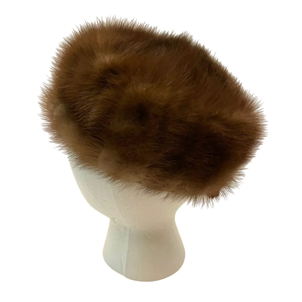 Vintage Womens Round‎ Pillbox Style Hat One Size Brown Mink Braided Satin Band - Picture 7 of 9